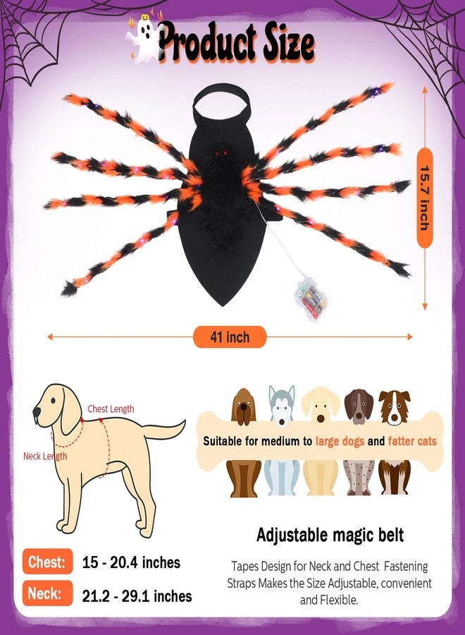 JaGely Halloween Costume for Dog, Dog Spider Costume with 64 LED Purple Lights, Light up Furry Costumes for Medium Large Dogs Funny Cosplay Costume Halloween Party - Image 3